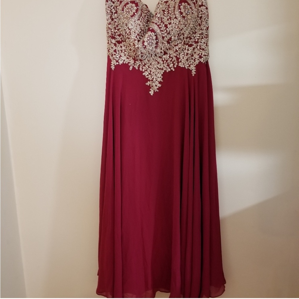 Fiesta Fashion Quinceanera Evening Formal Gown Empire Dress Red Gold Size 4XL